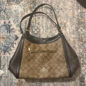 Coach Brown and Black Shoulder Bag with Monogram Design